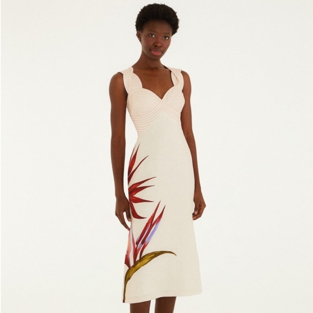 Farm Rio Sand Strelitzia Midi Dress, SMALL